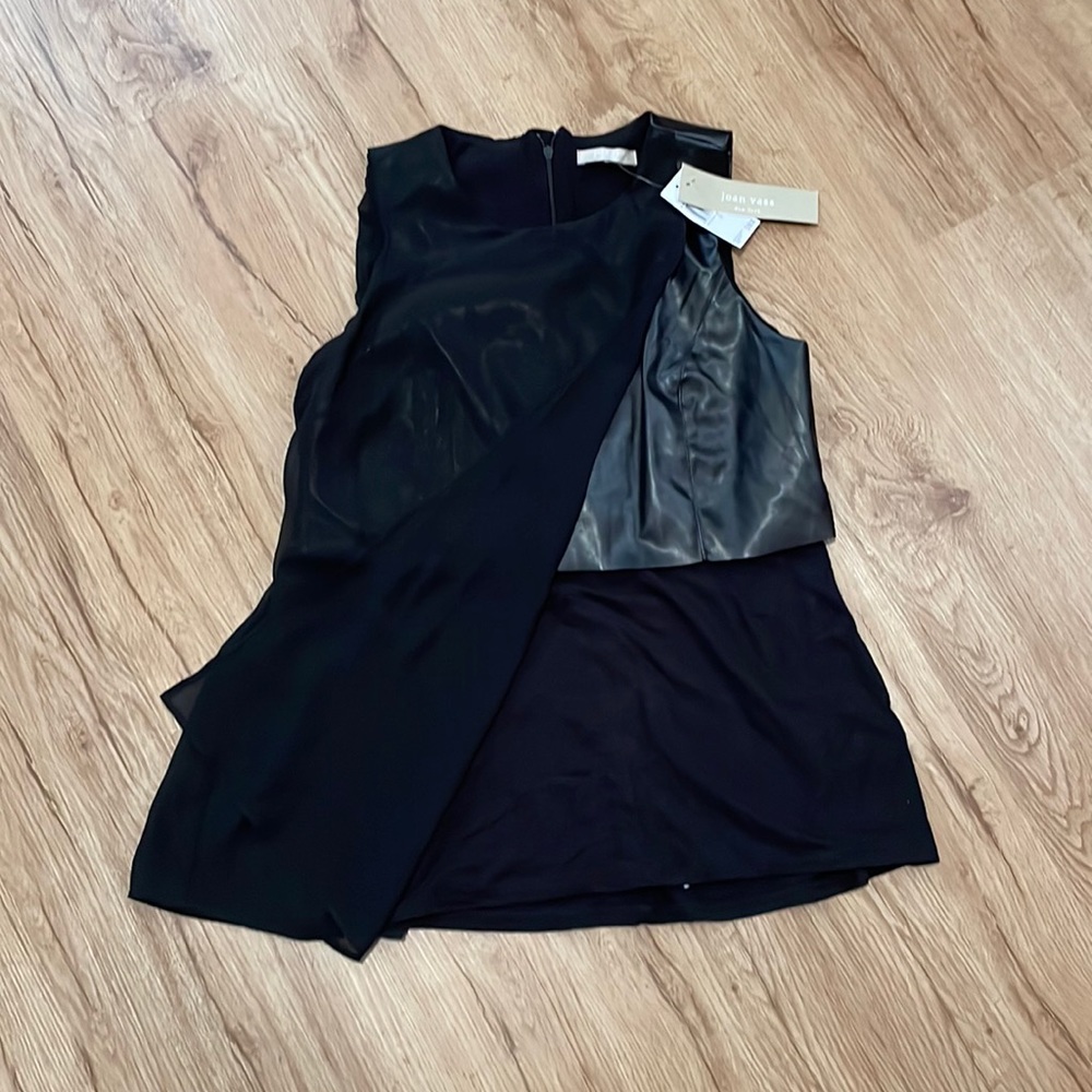 NWT sleeveless leather /cotton/sheer casual dress shirt size small super cute